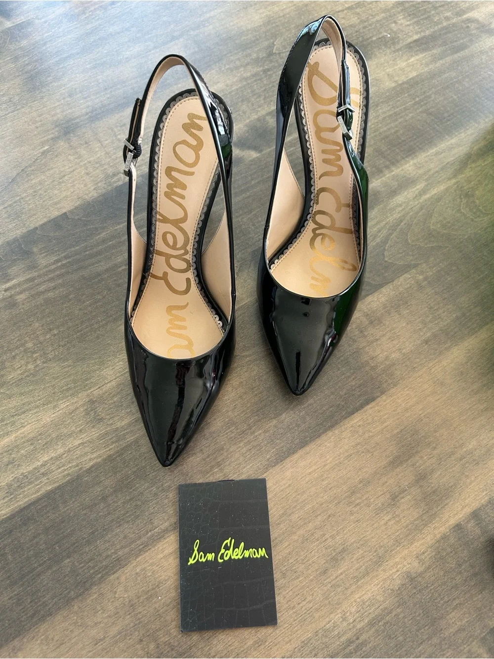 👠👠Sam Edelman Hastings Women's Black Patent Leather Slingback Pointed-Toe 👠